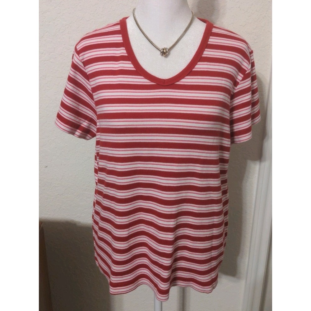 Austin Clothing Co. Molly Fit Women's Short Sleeve Red & White Striped Shirt. XL